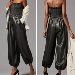 Anthropologie Faux Leather Balloon Leg Jumpsuit